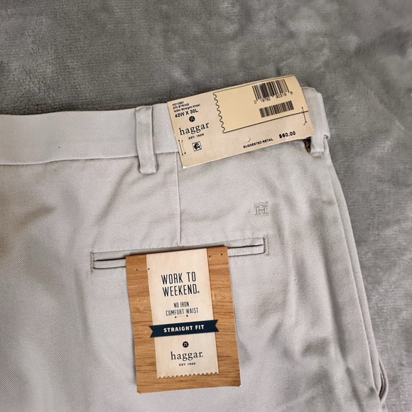 NEW Haggar Work To Weekend Light  Khaki Pants 42x30 Tan Straight Fit NWT No Iron - Picture 11 of 16